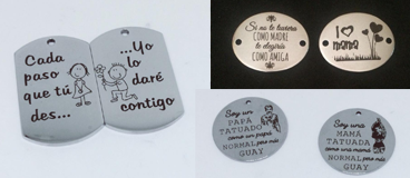 Placas grabadas a laser,  placas militares sencillas o dobles, placas ovaladas para pulseras y placas redondas para colgantes